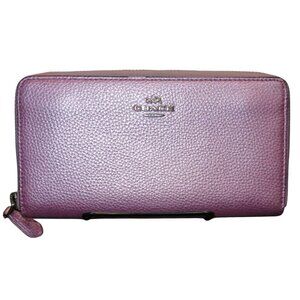 Coach Metallic Pink Leather Zip Around Accordion Continental Long Wallet
